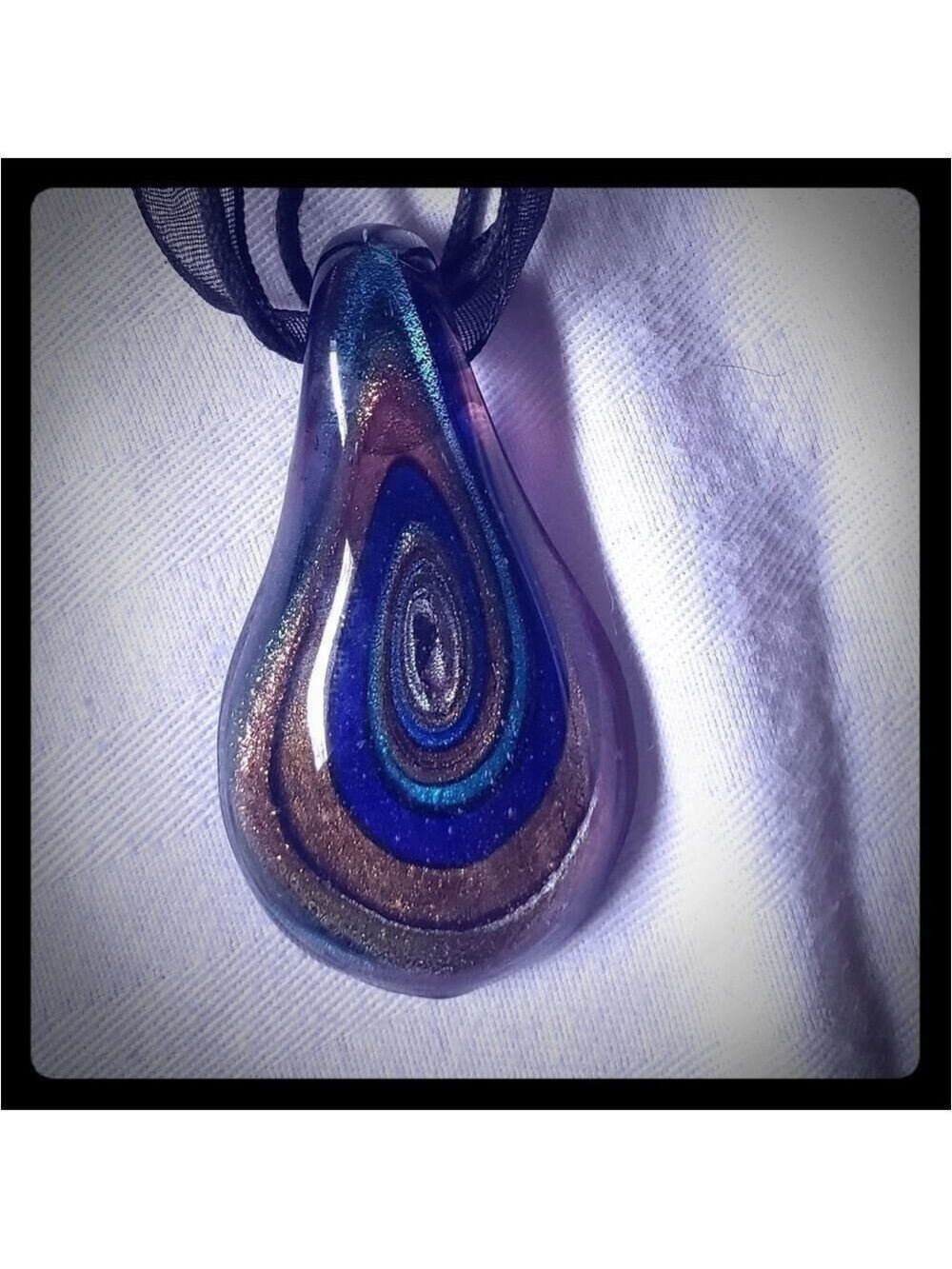 Glass Pendant Necklace Blue Gold Brown - Picture 1 of 2